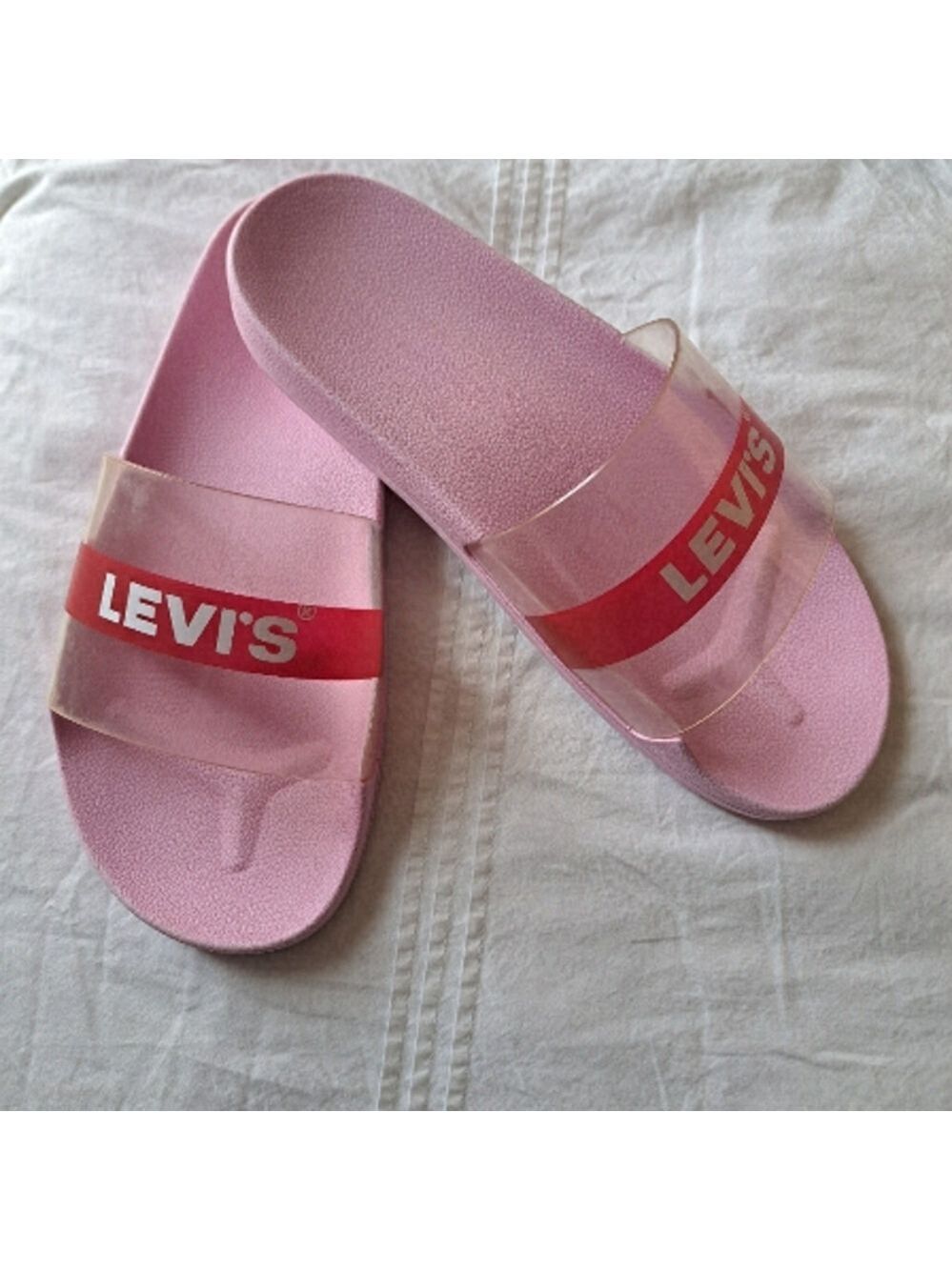 LEVI'S PINK SLIDES summer sandals shoes slip on beachy coastal swim flip flop 9